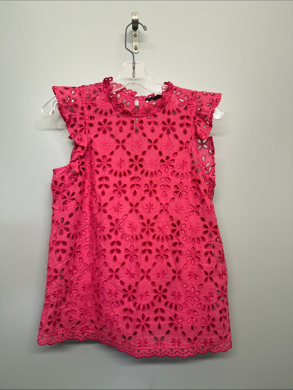 J. Crew Hot Pink Eyelet Lace Sleeveless Top with attachable Tank Top